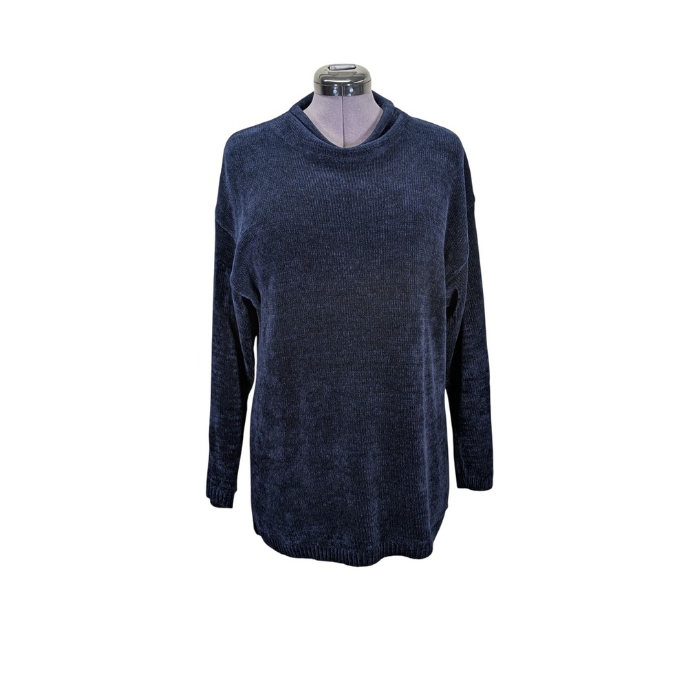 Eileen Fisher Women's Chenille‎ Tunic Sweater Size 1 Navy Casual Cozy Soft